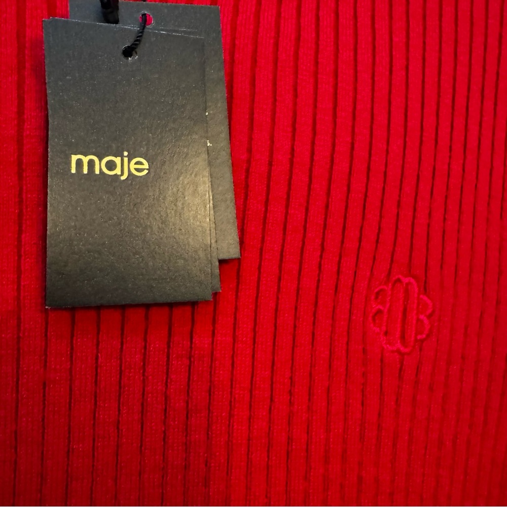 NEW Maje Ribbed Eyelet Lace Up Wool Blend Pullover Sweater Half Sleeve Mock Neck - Picture 6 of 10